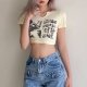 Women's Fashion Print Sexy Slim Navel Short Sleeve T-Shirt Women