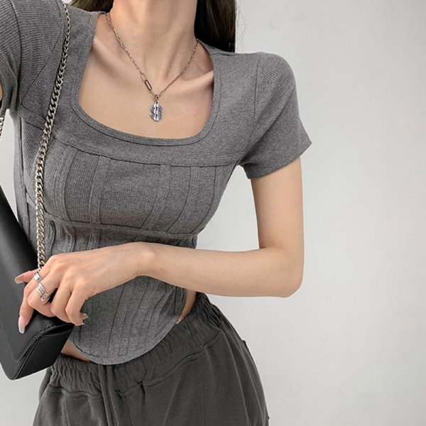 Niche Slim Bottoming Shirt Sexy Leak Collarbone Short Sleeve T-shirt Female