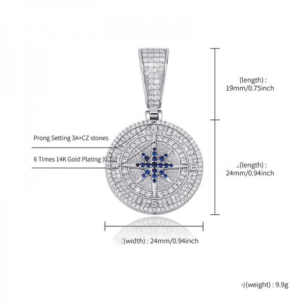 Compass Pendant Full Zircon Hip Hop